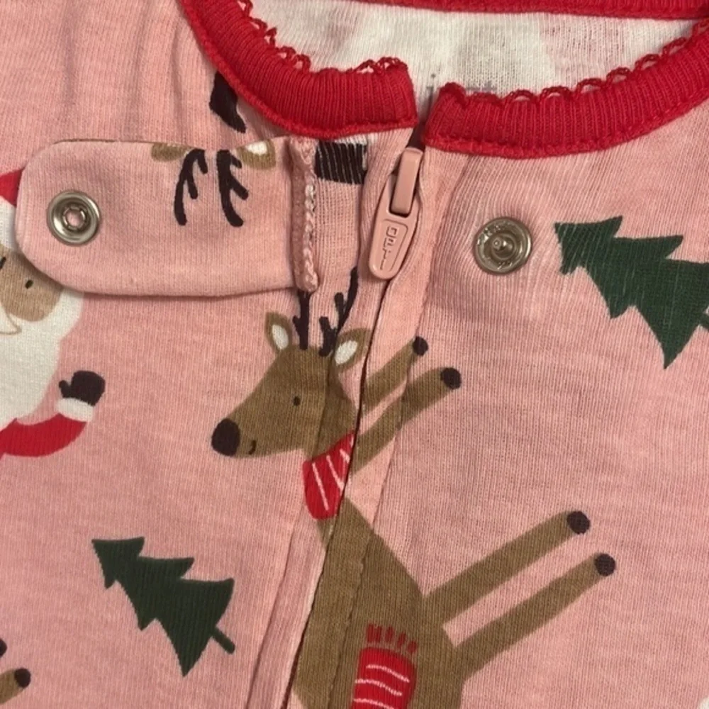 Carter’s pajama set reindeer girls footed long sleeve red pink Santa pjs NWT 18M